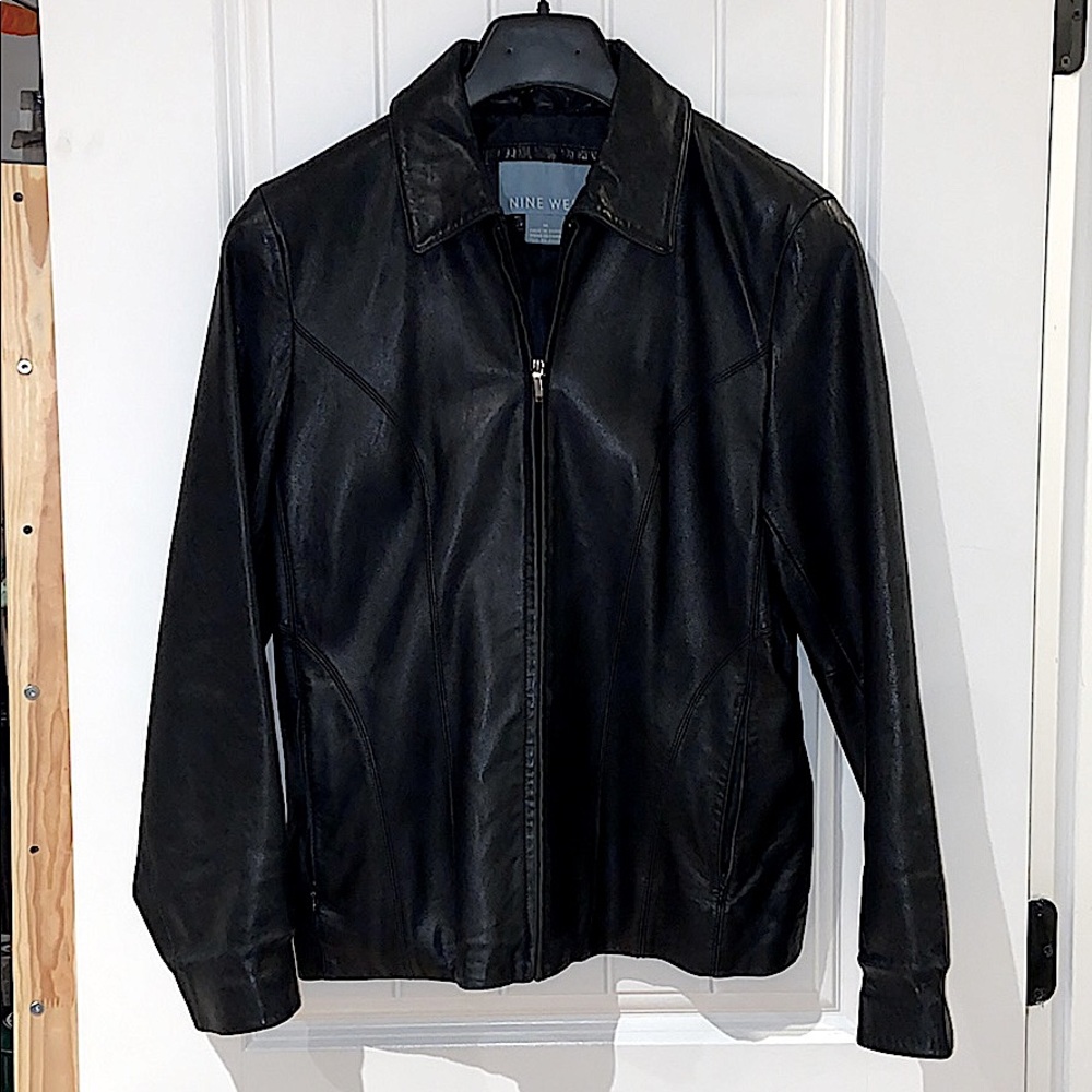 Nine West Leather Jacket Black Medium